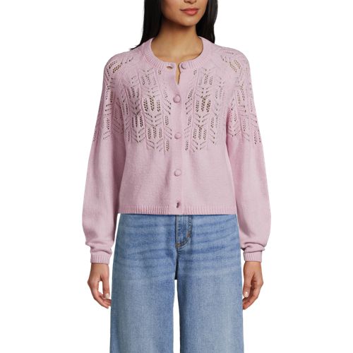  Lands' End Cardigan Mit Ajourstrick, Damen, Größe:44-46 Regular, Lila, Polyacryl/woll-mischung/polyester-mischung, By Lands' End 