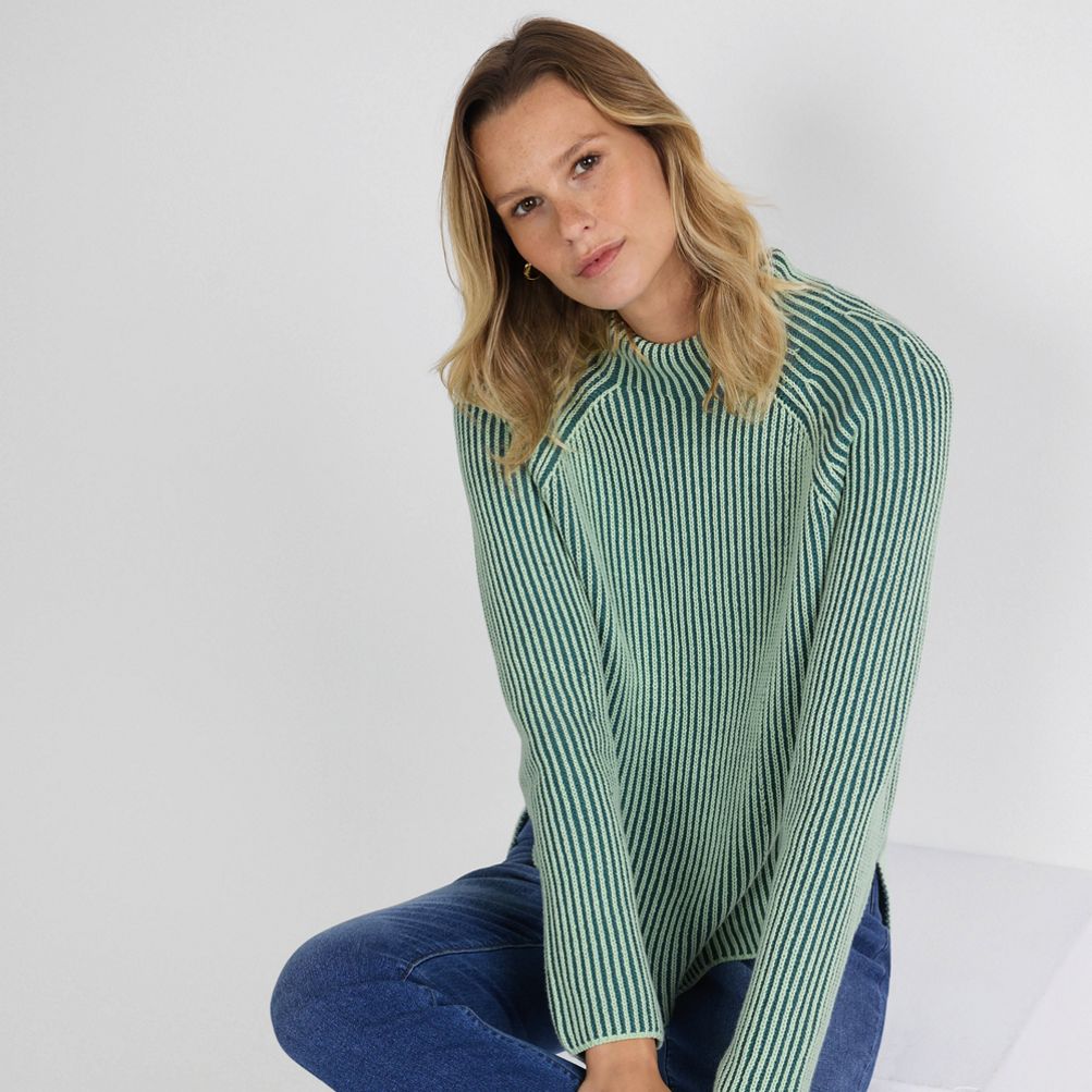 Women's Drifter Two Color Shaker Mock Neck Sweater | Lands' End