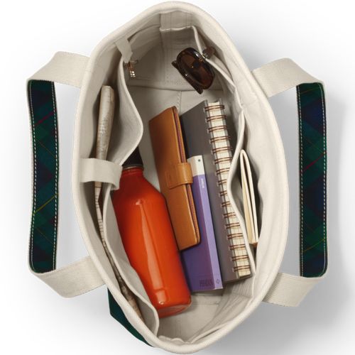 School Uniform Medium Natural-Plaid 5 Pocket Open Top Canvas Tote Bag - image 2