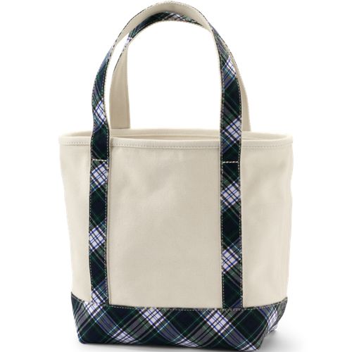 Medium Natural-Plaid 5 Pocket Open Top Canvas Tote Bag, Back