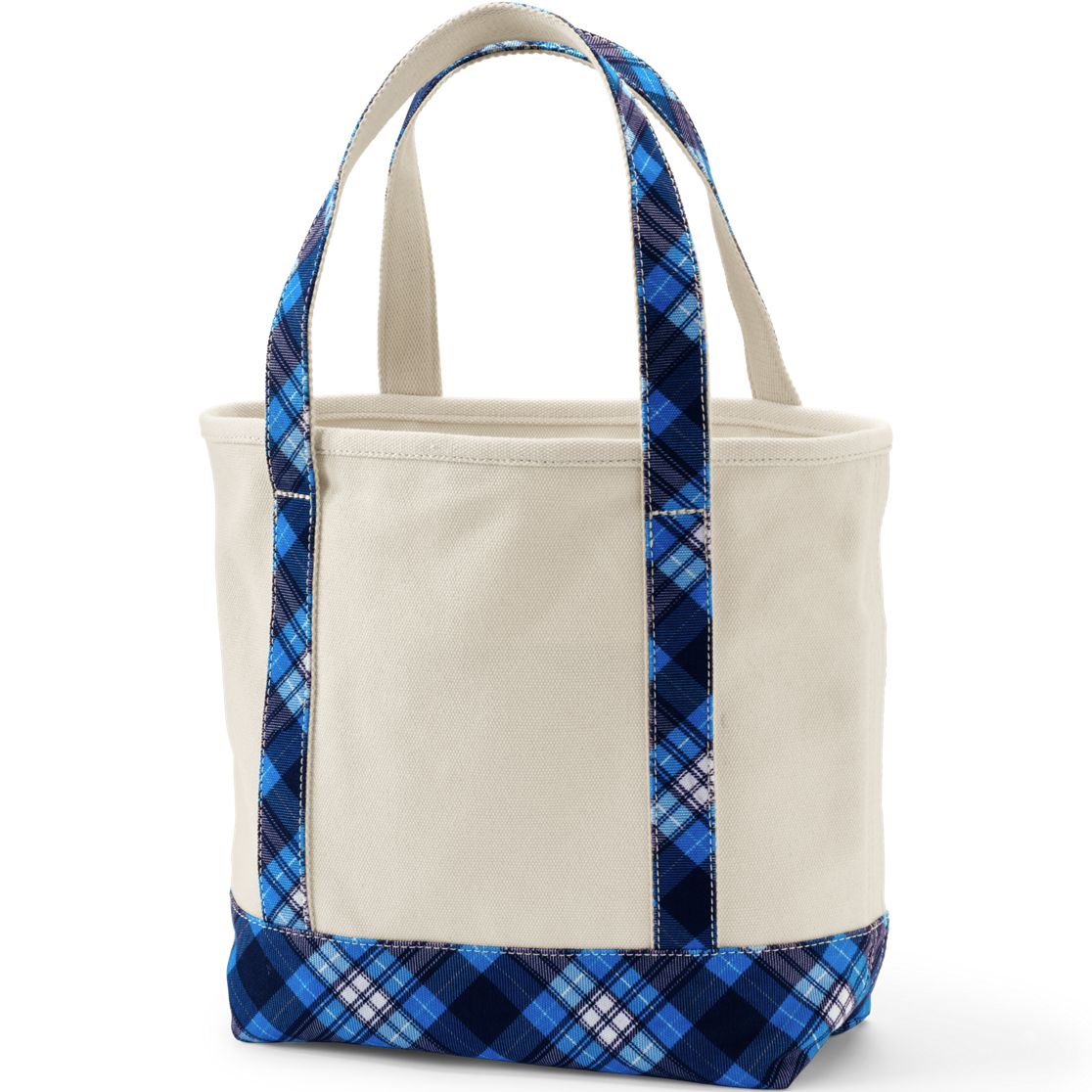 Medium Natural-Plaid 5 Pocket Open Top Canvas Tote Bag