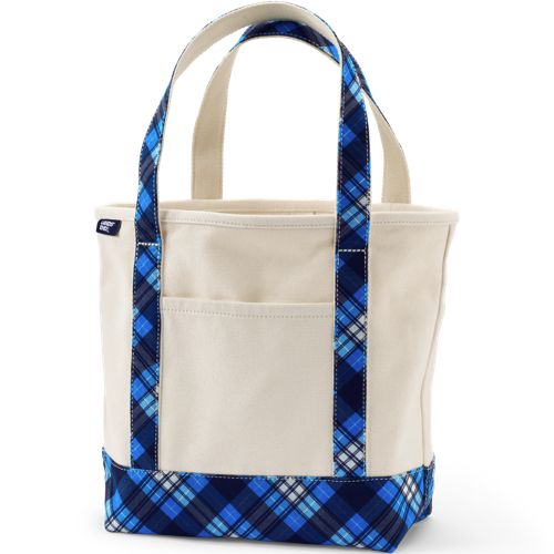 Medium Natural-Plaid 5 Pocket Open Top Canvas Tote Bag