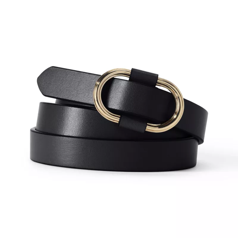 Women's Adjustable Skinny Leather Belt, Front