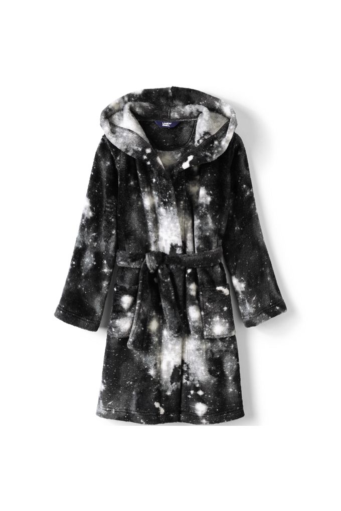 Kids Fleece Hooded Robe - Lands' End - Black - 8