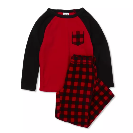 Kids Long Sleeve Pocket Fleece Pajama Set - primary