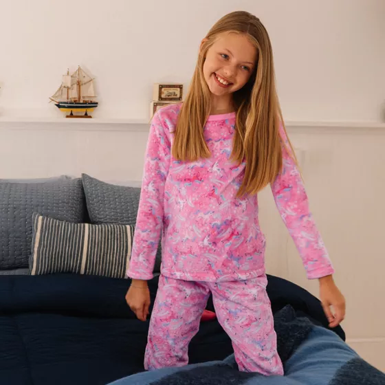 Kids Long Sleeve Plush Fleece Pajama Set - primary
