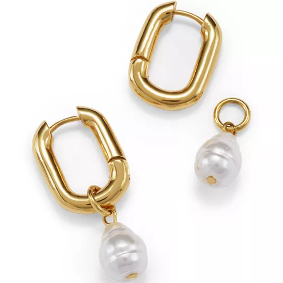 Water-Resistant Convertible Pearl Hoop Earrings - primary
