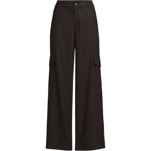 Wide Leg Brushed Twill Cargo Trousers, Women, size: S, regular, Brown, Viscose/Poly-blend, by Lands' End