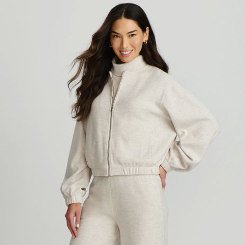  Lands' End Softe Jersey-bomberjacke, Damen, Größe:44-46 Regular, Beige, Baumwolle/polyester/baumwoll-mischung, By Lands' End 
