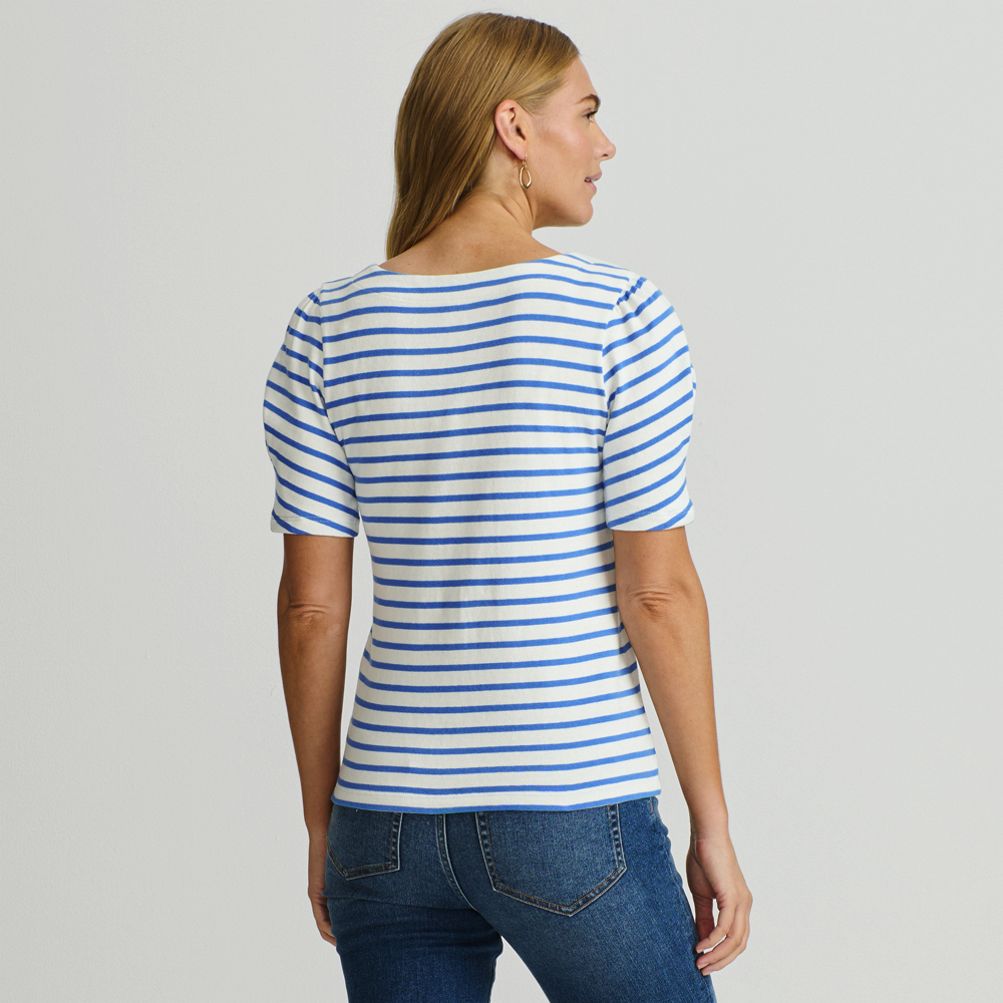Women's Puff Sleeve Mariner Square Neck Top | Lands' End