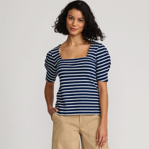 Women's Puff Sleeve Mariner Square Neck Top, Front