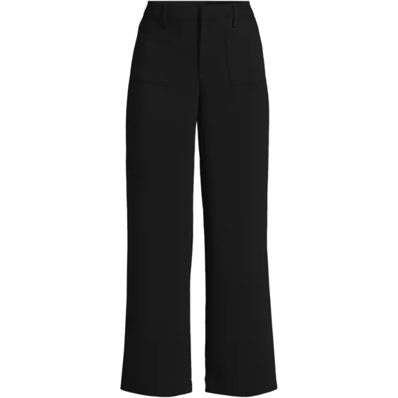 Women's Crepe High Rise Patch Pocket Wide Leg Crop Pants - primary
