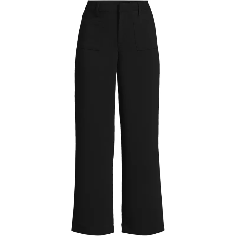 Women's Crepe High Rise Patch Pocket Wide Leg Crop Pants, Front