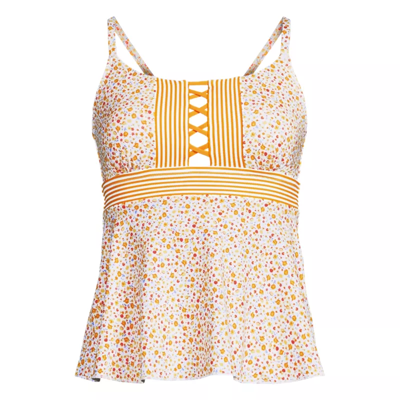 Women's Lace-up Flutter Tankini Swimsuit Top, Front