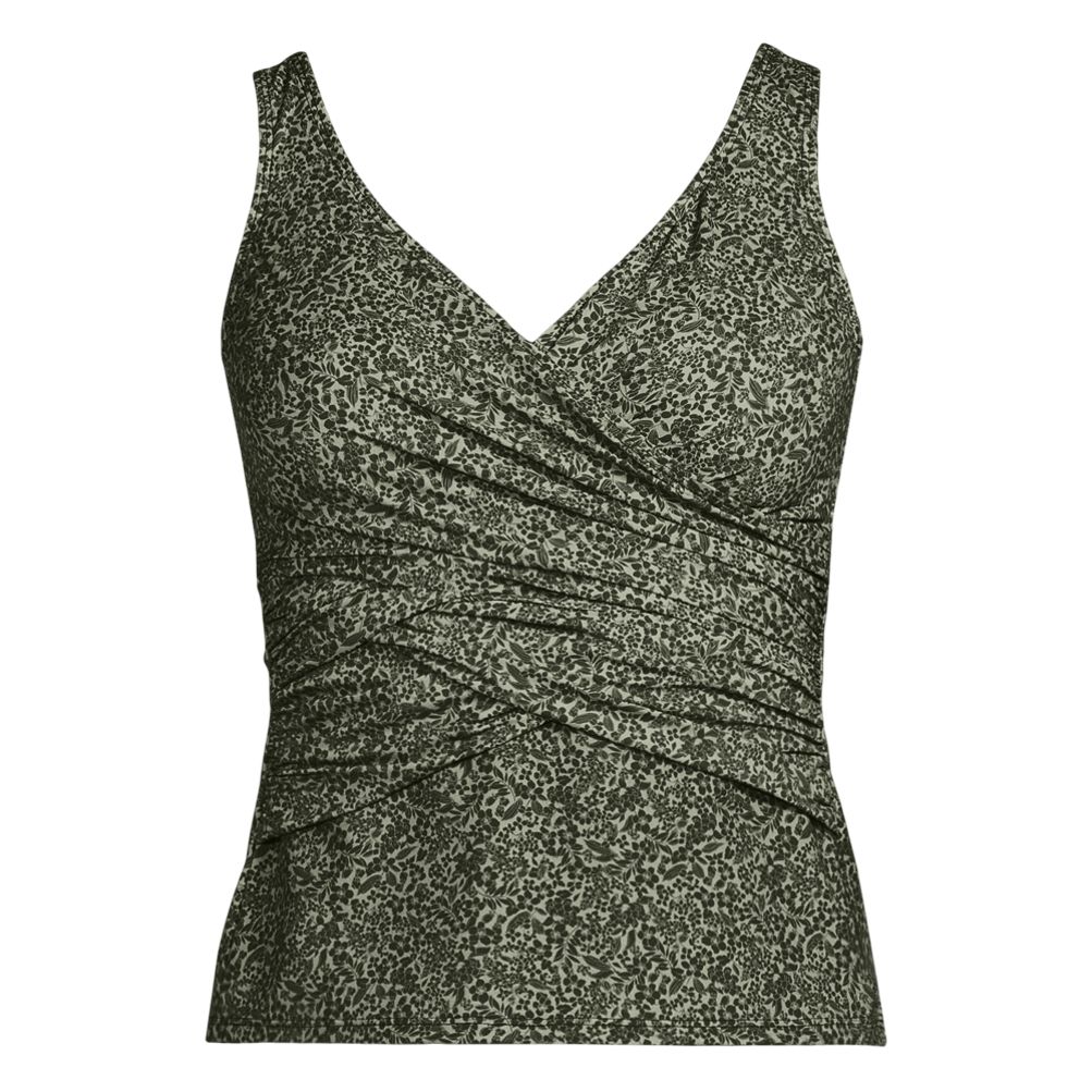 Lands' End Women's Chlorine Resistant Wrap Underwire Tankini Swimsuit Top - 6 - Rich Coffee