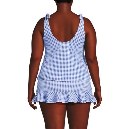  Lands' End Tankini-top Mit Geknoteten Trägern Und Flattersaum, Damen, Größe:48 Plus, Blau, Elasthan/nylon-mischung, By Lands' End 
