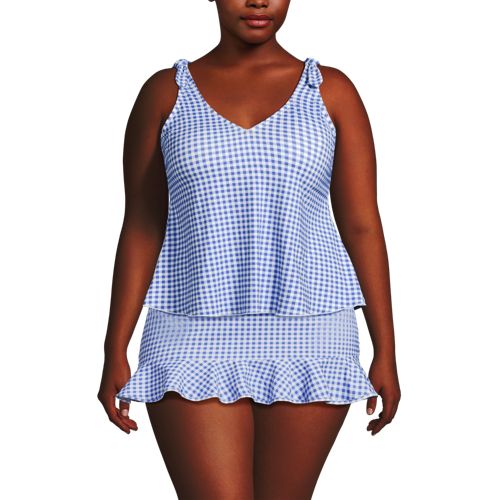  Lands' End Tankini-top Mit Geknoteten Trägern Und Flattersaum, Damen, Größe:48 Plus, Blau, Elasthan/nylon-mischung, By Lands' End 
