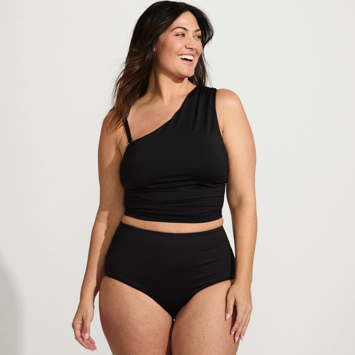 Women's Ruched One Shoulder Midkini Swimsuit Top