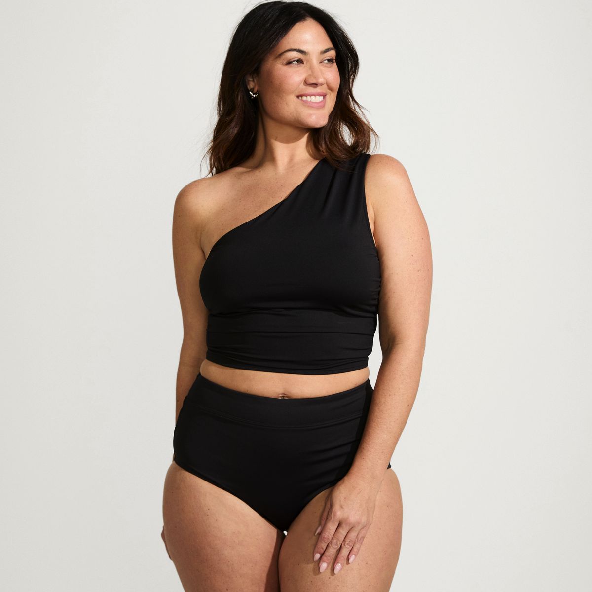 Women's Ruched One Shoulder Midkini Swimsuit Top