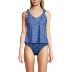Women's Chlorine Resistant V-neck Shoulder Tie Flutter Tankini Swimsuit Top