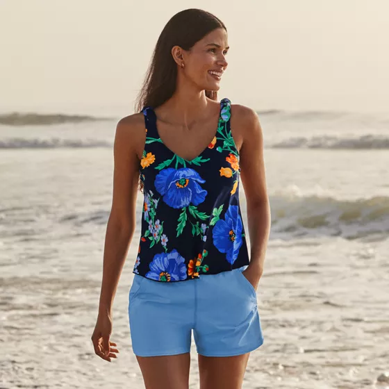 Women's Tie Shoulder Flutter Tankini Top - primary
