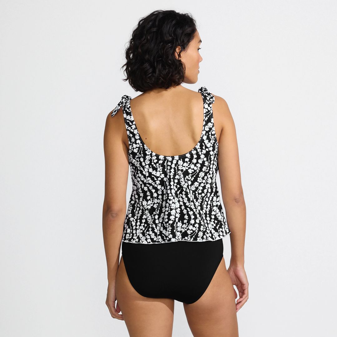 Women's Chlorine Resistant V-neck Shoulder Tie Flutter Tankini Swimsuit Top