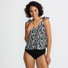 Women's Chlorine Resistant V-neck Shoulder Tie Flutter Tankini Swimsuit Top