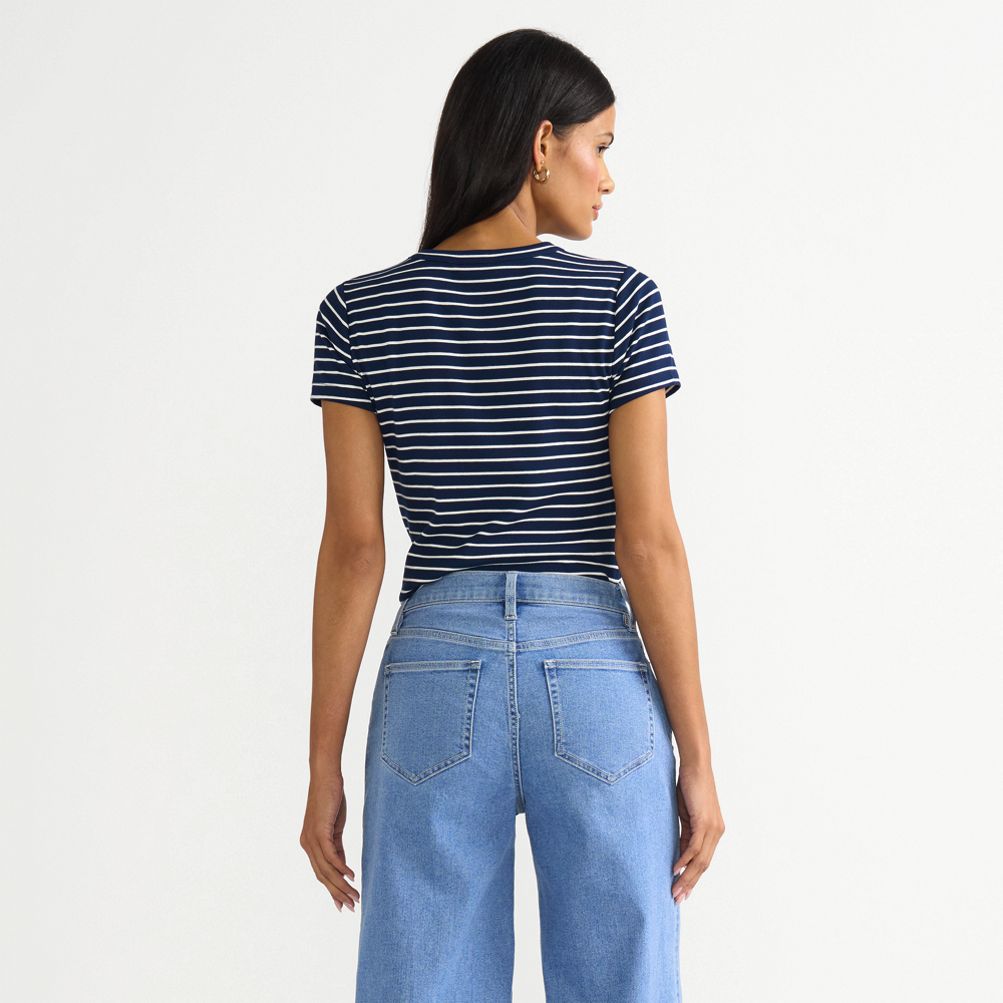 Women's Drapey Rib Fitted Short Sleeve T-Shirt | Lands' End
