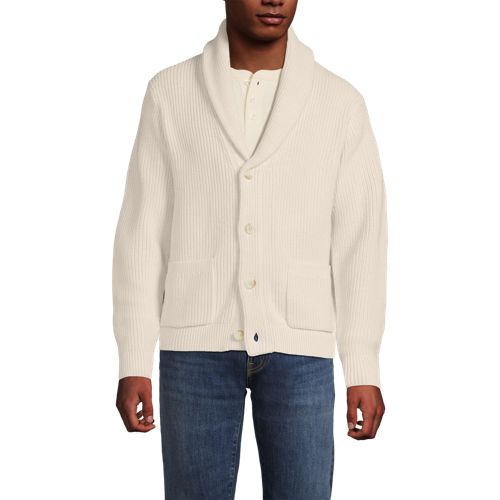  Lands' End Gerippter Cardigan Mit Schalkragen Drifter, Herren, Größe:52-54 Regular, Weiß, Polyacryl/baumwoll-mischung, By Lands' End 