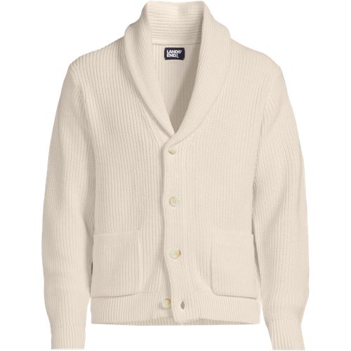  Lands' End Gerippter Cardigan Mit Schalkragen Drifter, Herren, Größe:52-54 Regular, Weiß, Polyacryl/baumwoll-mischung, By Lands' End 