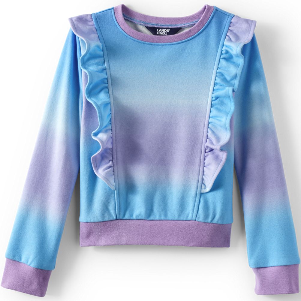 Girls Long Sleeve Cozy Ruffle Sweatshirt Top | Lands' End
