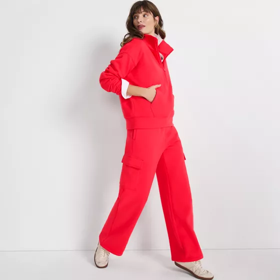 Women's Petite Serious Sweats High Rise Wide Leg Cargo Pant - Set Bottom - primary