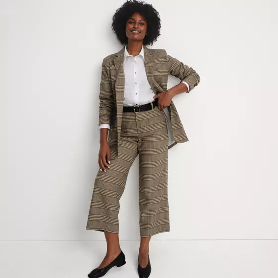 Women's Brushed Flannel High Rise Patch Pocket Wide Leg Crop Pants - primary