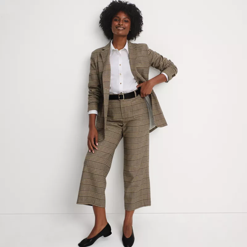 Women's Brushed Flannel High Rise Patch Pocket Wide Leg Crop Pants, alternative image