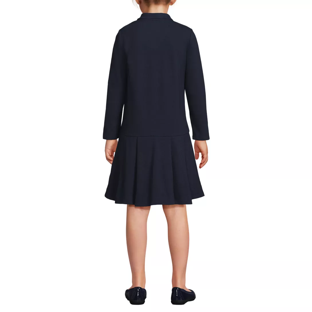 School Uniform Girls Long Sleeve Mesh Pleated Polo Dress