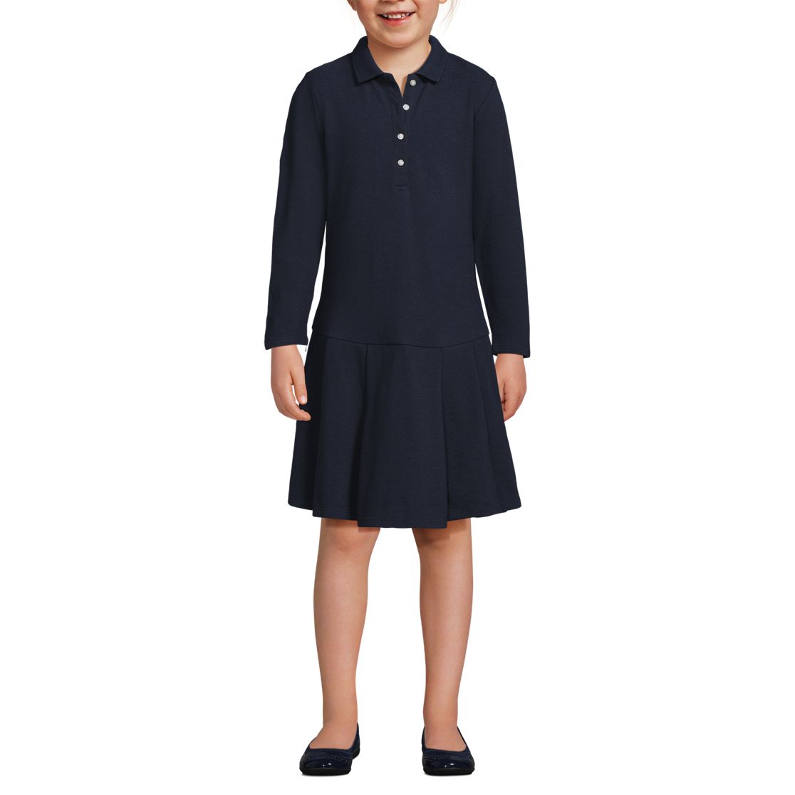 School Uniform Girls Long Sleeve Mesh Pleated Polo Dress