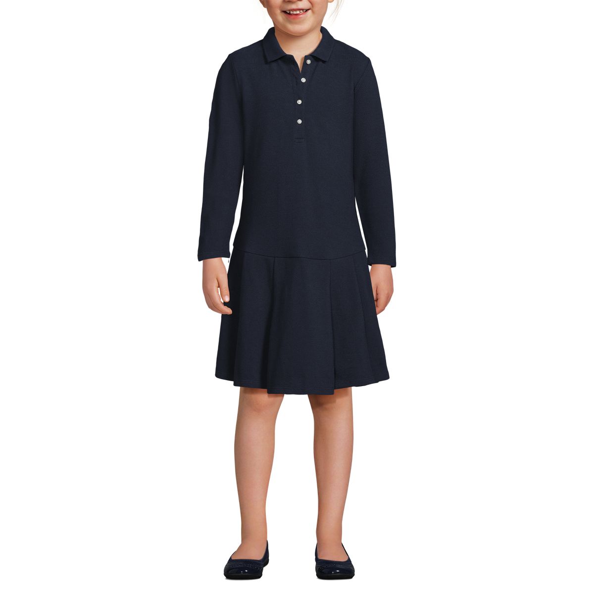School Uniform Girls Long Sleeve Mesh Pleated Polo Dress