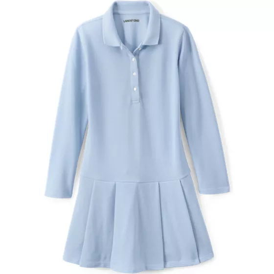 School Uniform Girls Long Sleeve Mesh Pleated Polo Dress - primary