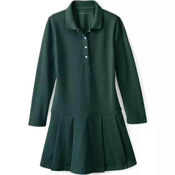 Girls Long Sleeve Mesh Pleated Polo Dress - primary