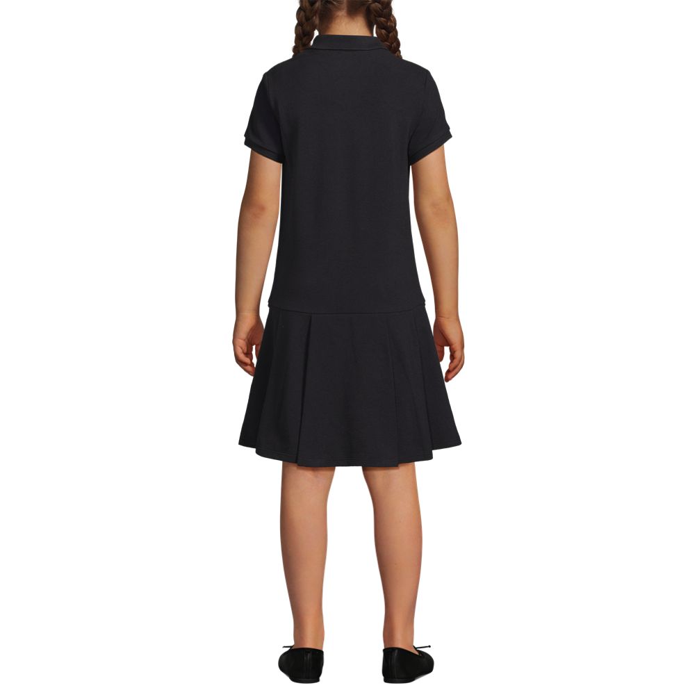 Lands' End Little Girls Short Sleeve Mesh Pleated Polo Dress - Classic Navy - 16