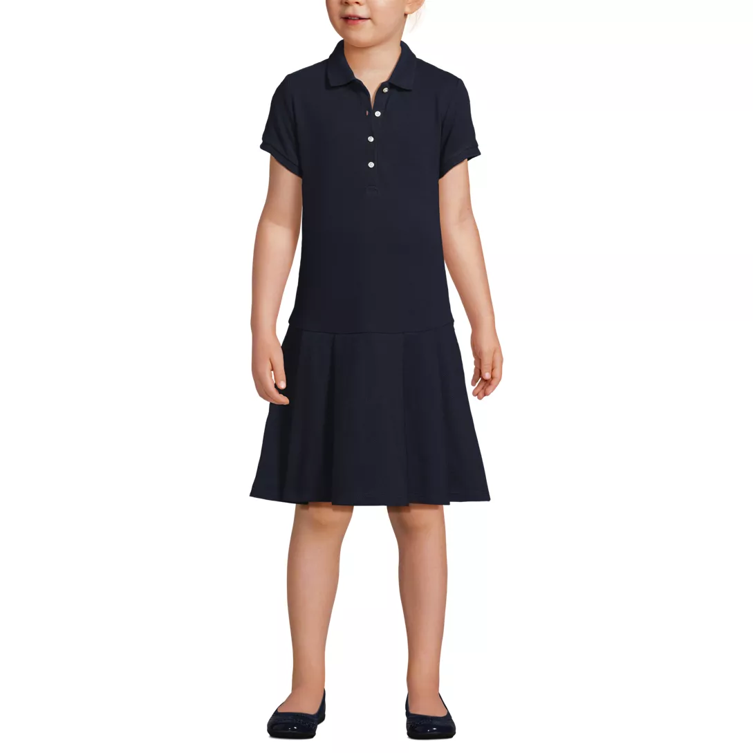 School Uniform Girls Short Sleeve Mesh Pleated Polo Dress