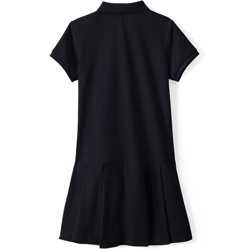 Lands' End Little Girls Short Sleeve Mesh Pleated Polo Dress - Classic Navy - 16