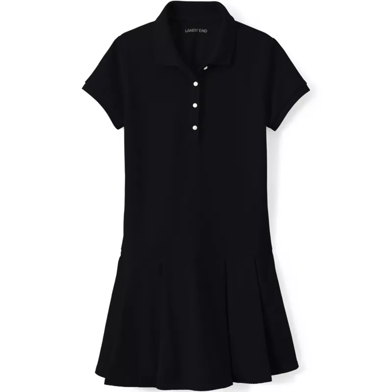 Girls Short Sleeve Mesh Pleated Polo Dress, Front