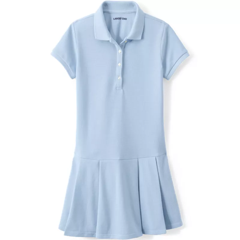 School Uniform Girls Short Sleeve Mesh Pleated Polo Dress, Front