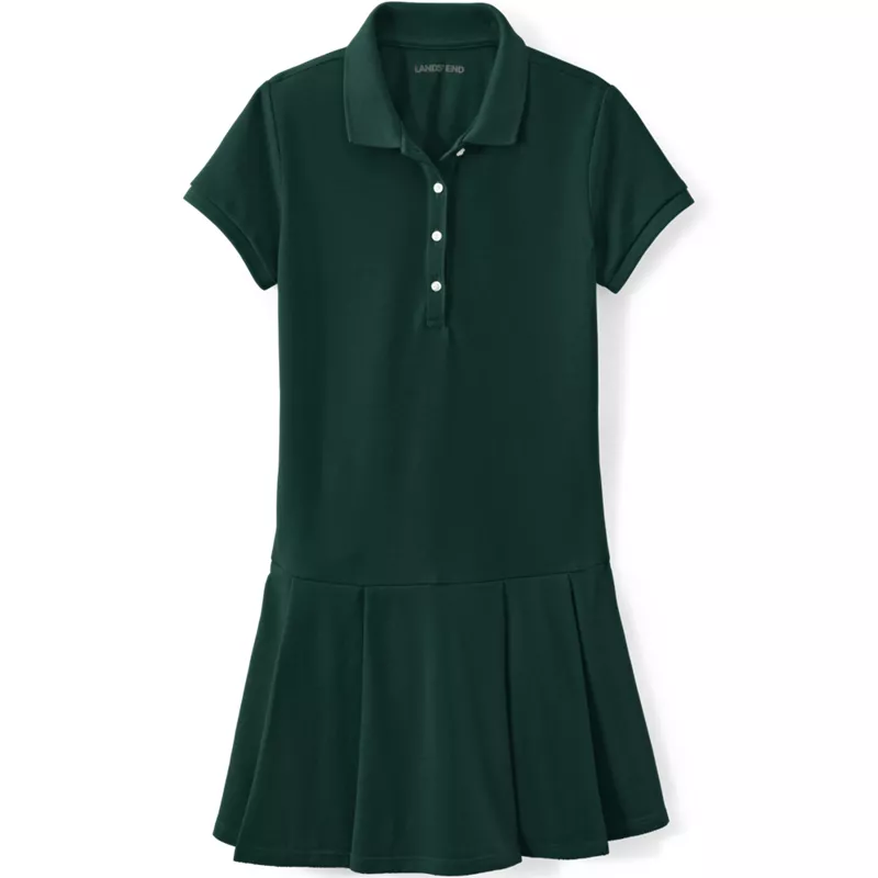 Girls Short Sleeve Mesh Pleated Polo Dress, Front