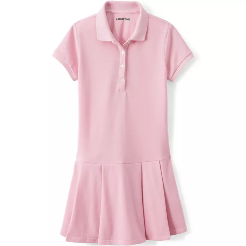 Girls Short Sleeve Mesh Pleated Polo Dress, Front