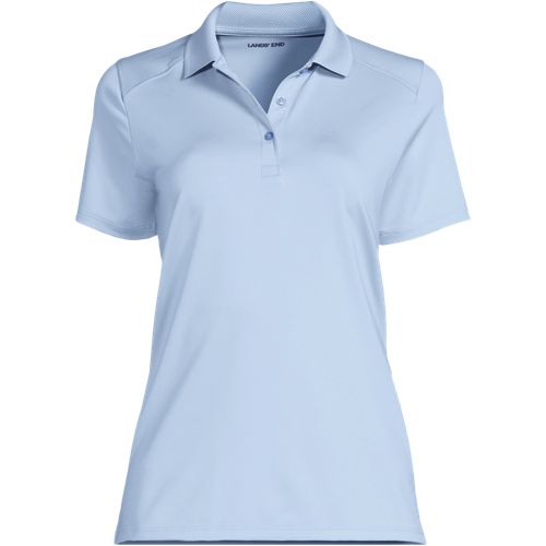light blue women's fitted short sleeve polo dress shirt Terry Touch Breezy Blue Short Sleeve Polo Shirt L