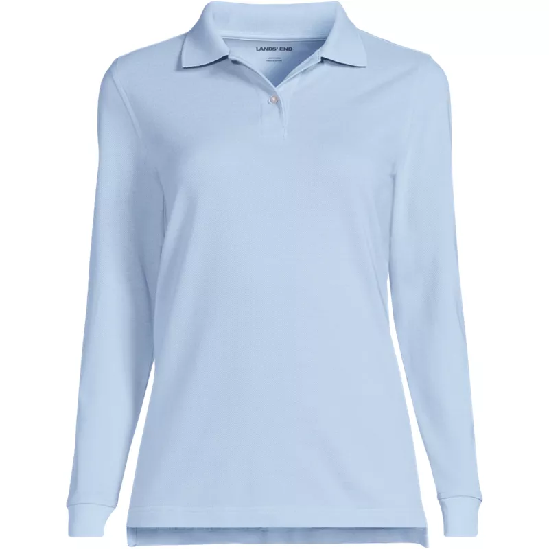 Women's Essential Pique Long Sleeve Polo Shirt, Front