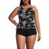 Women's Plus Size Tugless High Neck Strappy Back Tankini Swimsuit Top, Front