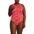 Women's Plus Size Tugless High Neck Strappy Back Tankini Swimsuit Top, Front
